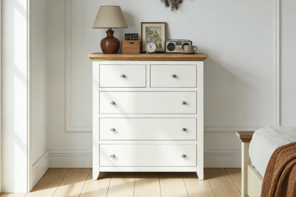 Picture of [FLOOR MODEL CLEARANCE]NOTTINGHAM 5-Drawer Solid Oak Tallboy (White)
