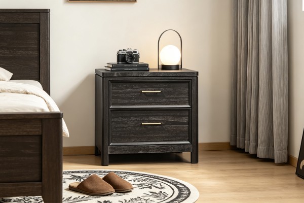 Picture of MONTEREY Solid Mindi Wood Veneer 2-Drawer Bedside Table