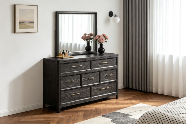Picture of MONTEREY Solid Mindi Wood Veneer 7-Drawer Dresser with Mirror