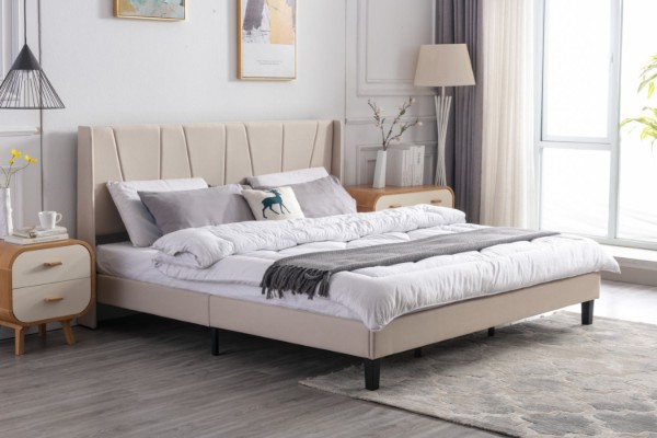 Picture of [FLOOR MODEL CLEARANCE] ALASKA Fabric Bed Frame (Beige) - Queen Size