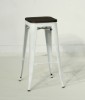 Picture of [FLOOR MODEL CLEARANCE] TOLIX Replica Bar Stool H76 with Rustic Elm Seat - Black