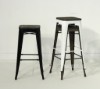 Picture of [FLOOR MODEL CLEARANCE] TOLIX Replica Bar Stool H76 with Rustic Elm Seat - Black