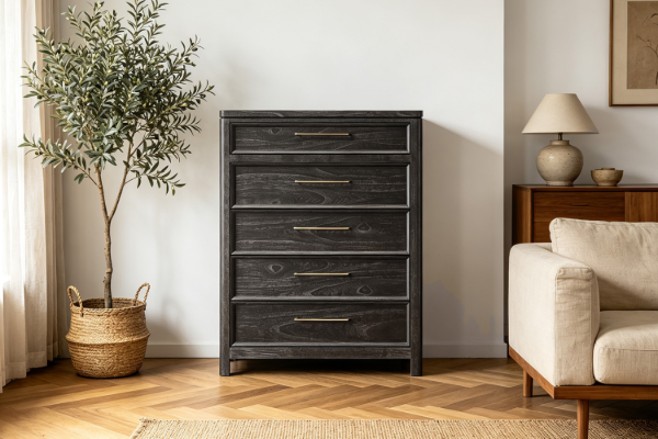 Picture of MONTEREY Solid Mindi Wood Veneer 5-Drawer Tallboy