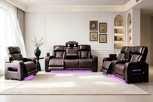 Picture of VOLT Air Leather Dual Motor Power Reclining Sofa Range with Heating and Cooling Cup Holder & Storage & Type-C Port & Wireless Charging & LED Lighting (Brown)