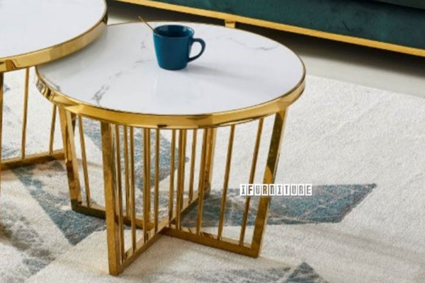 Picture of [FLOOR MODEL CLEARANCE] MONTROSE D60 Marble Top with Golden Legs Side Table