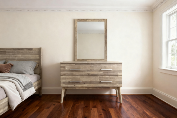 Picture of [FLOOR MODEL CLEARANCE] BALLINA 4-Drawer Solid Acacia Wood Dresser with Mirror