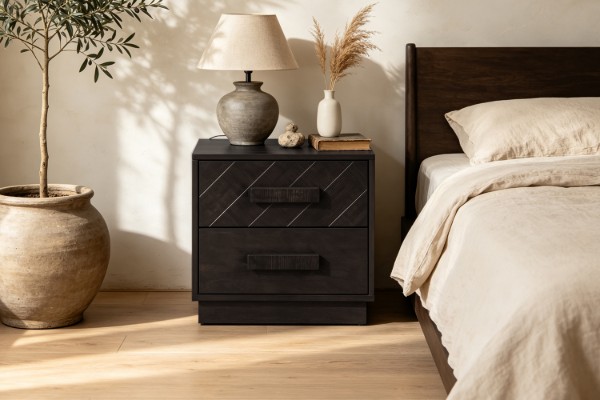Picture of RIDHELINE Genuine Wood Veneer 2-Drawer Bedside Table