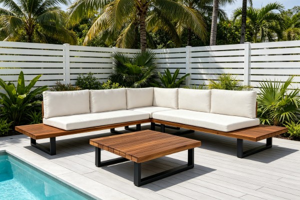 Picture of LASKA Solid Acacia Wood & Steel Frame Sectional Outdoor Lounge Sofa Set