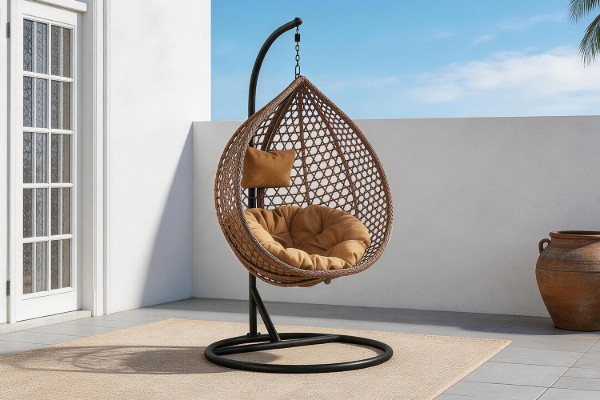 Picture of MAYA Rattan Outdoor Hanging Egg Chair (Brown with Black Frame)