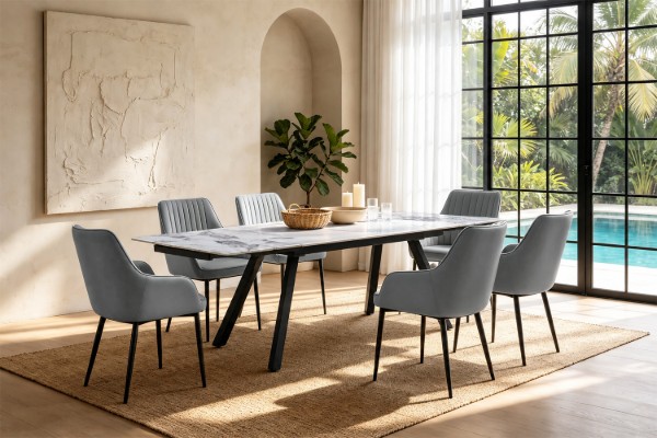 Picture of DALTON 1.6M-2.4M 7PC Extension Glossy Sintered Stone Top Dining Set