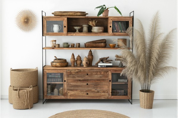 Picture of [FLOOR MODEL CLEARANCE] ELMORE Reclaimed Pine Wood Cabinet Shelf/Display Cabinet(190x180cm)