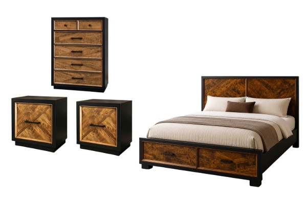Picture of HERRINGBONE Genuine Wood Veneer Bedroom Combo - 4PC Super King Size