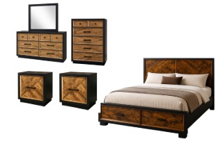 Picture of HERRINGBONE Genuine Wood Veneer Bedroom Combo - 6PC Super King Size