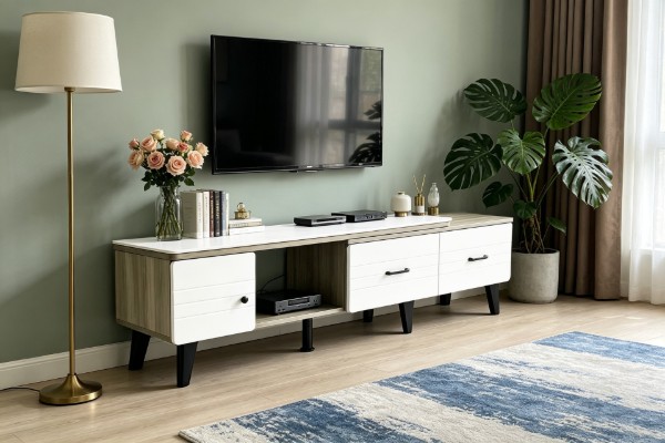 Picture of [FLOOR MODEL CLEARANCE]AVERON 120-170 Extension Sintered Stone Top TV Unit with 1-Door 2-Drawer