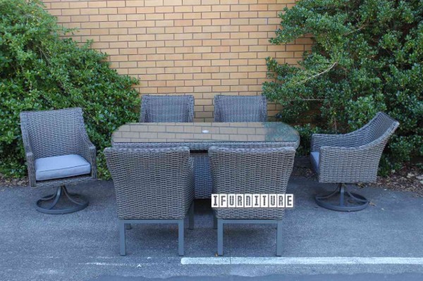 Picture of [FLOOR MODEL CLEARANCE]TEKAPO 7 PC Dining Set in Round Rattan *Aluminium Frame