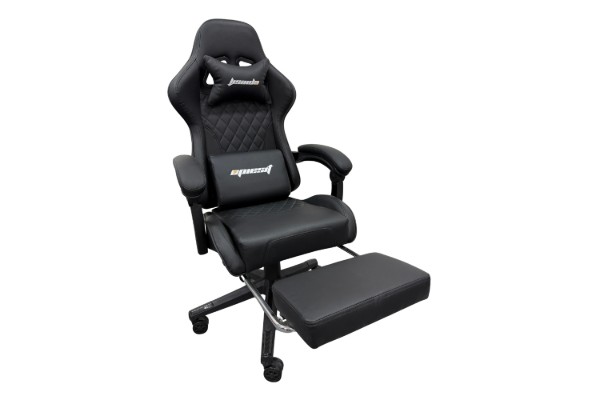 Picture of TURBO 360° Swivel Height-Adjustable Gaming Chair with Reclining Backrest, Lumbar Support & Footrest (Black) - with Logo