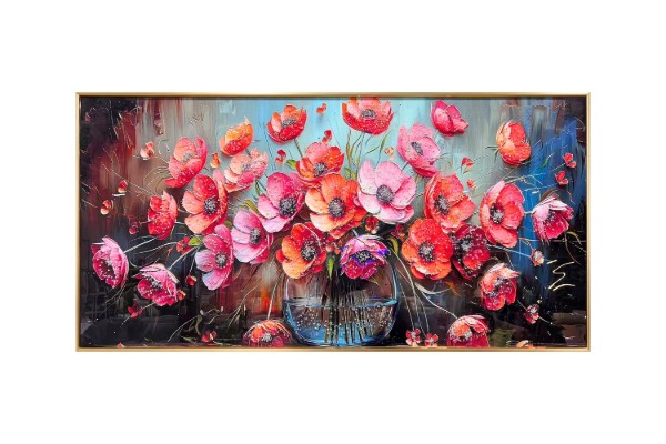 Picture of 357-019 Decorative Wall Art with Golden Frame (120x60cm) - Red Flower