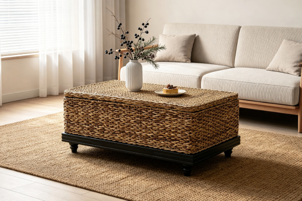 Picture of DALIRIN Acacia Wood Storage Coffee Table/Blanket Box with Celeste Weave 