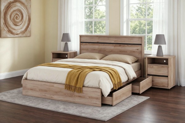 Picture of OAKFORD Bed Frame with Two Movable Storage Drawers in Queen/Super King Size