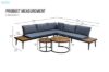 Picture of VERNON Solid Acacia Wood & Steel Frame Outdoor Corner Lounge Sofa Set with 2 Round Nesting Coffee Tables