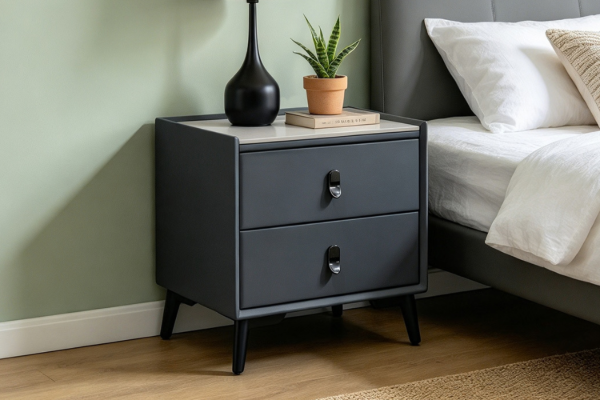 Picture of CUBA 2-Drawer Sintered Stone Top Bedside Table (Dark Grey)