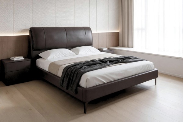Picture of SORENA Genuine Leather Bed Frame in Queen/Super King Size (Dark Brown)