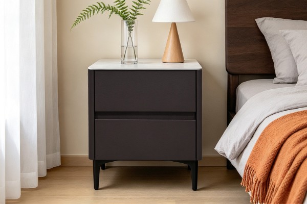 Picture of SORENA 2-Drawer Sintered Stone Top Bedside Table (Dark Brown)