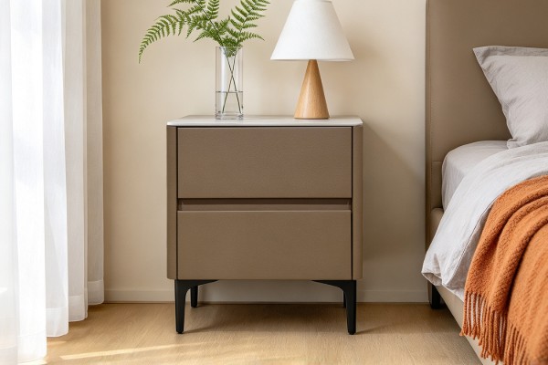 Picture of HALMON 2-Drawer Sintered Stone Top Bedside Table (Brown)